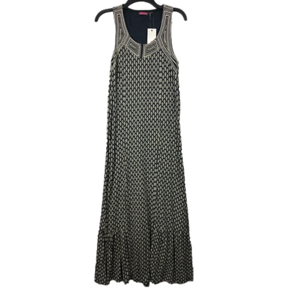 INDISKA ILIONA black embroidered maxi dress women’s small 100% viscose NWT - Picture 1 of 8